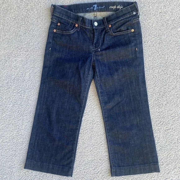 Seven 7 Crop Dojo Flare Jeans Womens 26 Stitched For All Mankind Dark Wash - Picture 1 of 12